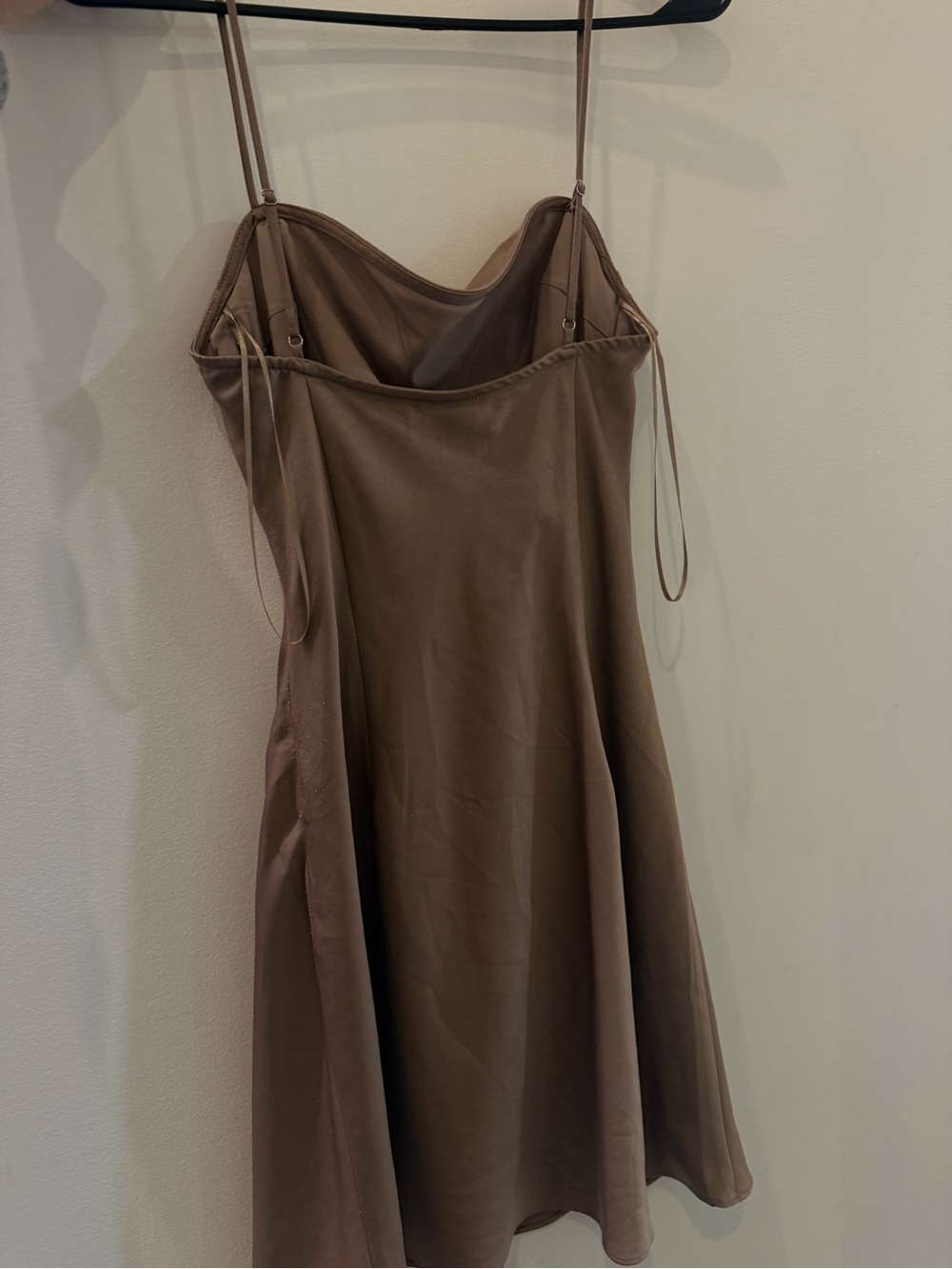Cotton Candy Taupe Satin Cowl Mini Dress - Picture 3 of 3